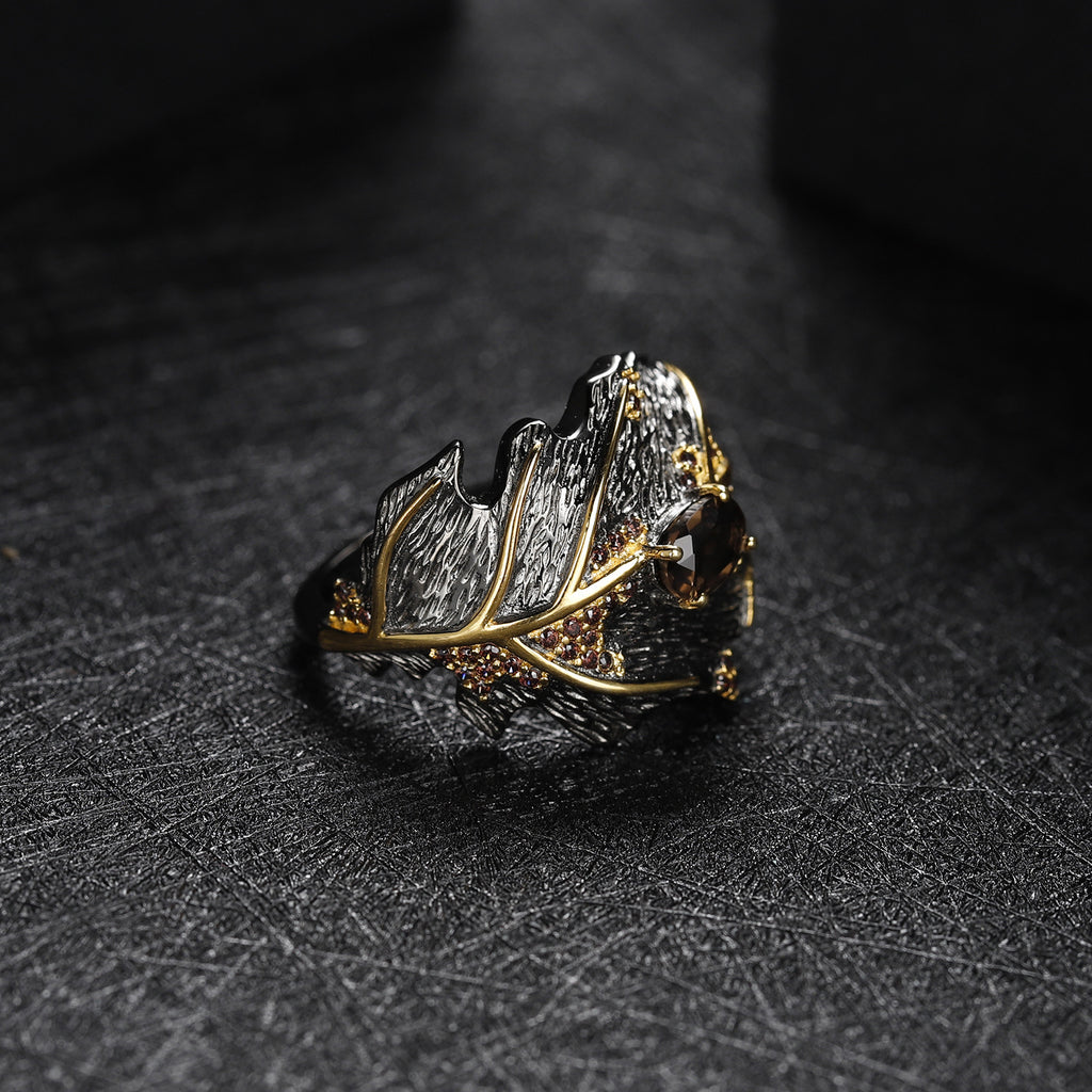 Citrine Leaf Type Citrine Ring Jewelry Set 925 Silver Gem Inlaid