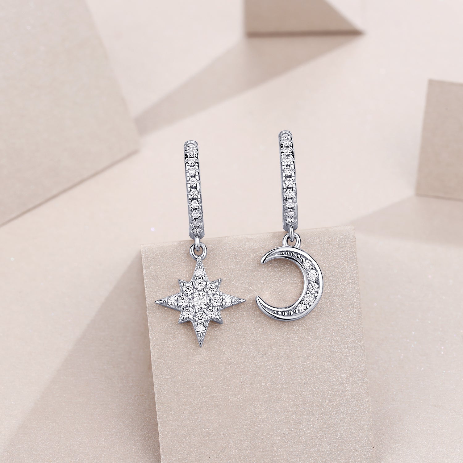 Star And Moon Interdependent - Fashionable Earrings And Stud Jewelry Set With Moissanite S925 Sterling Silver And Platinum-plated Diamonds