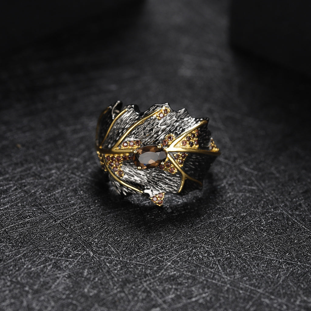 Citrine Leaf Type Citrine Ring Jewelry Set 925 Silver Gem Inlaid