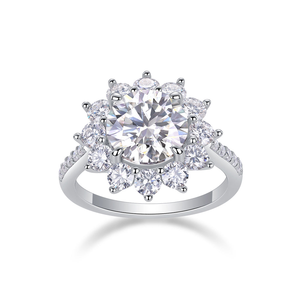Sunflower - A Fashionable Diamond Jewelry Piece Set With 3-carat Moissanite S925 Sterling Silver And Platinum Diamond Ring