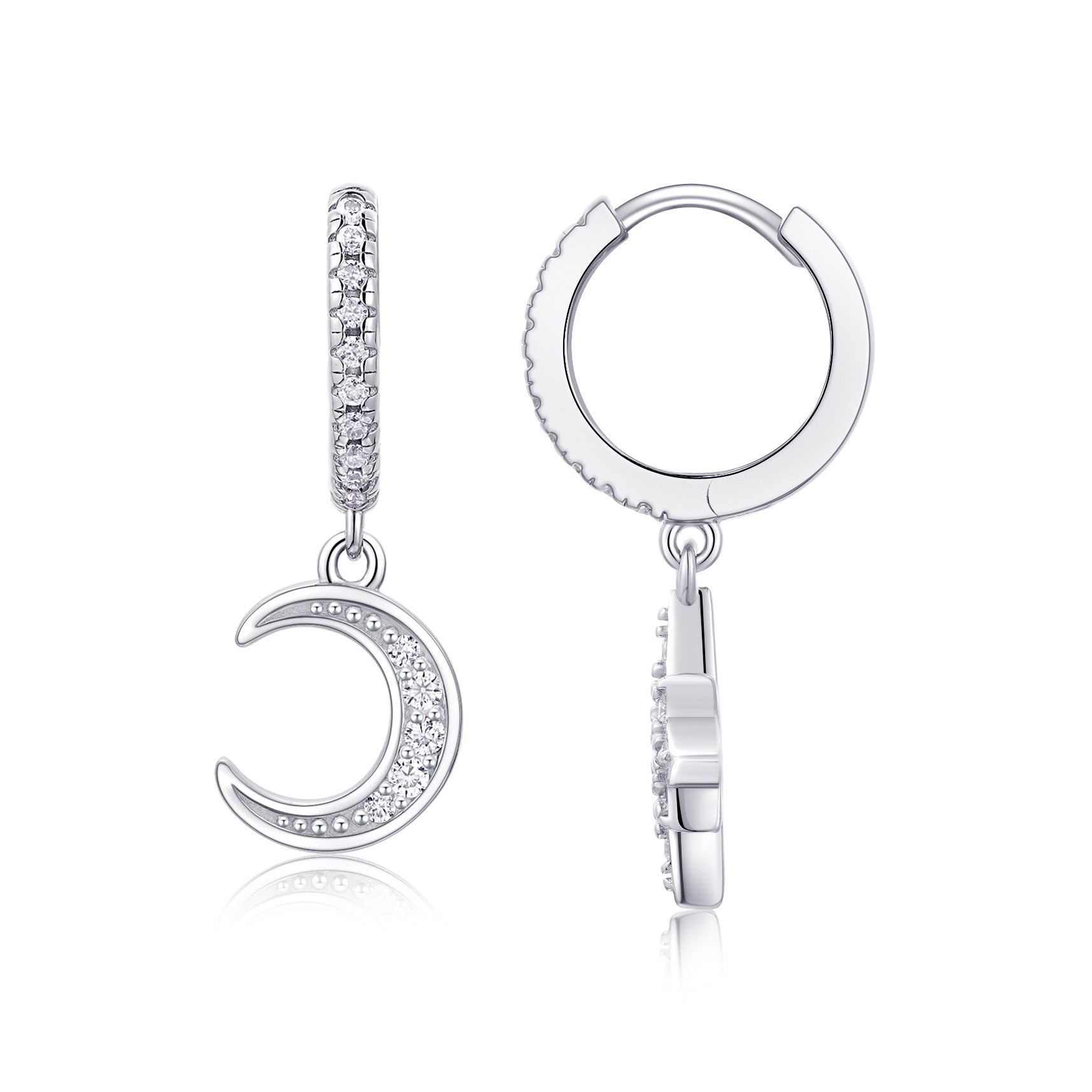 Star And Moon Interdependent - Fashionable Earrings And Stud Jewelry Set With Moissanite S925 Sterling Silver And Platinum-plated Diamonds
