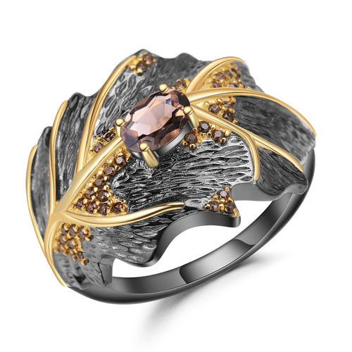 Citrine Leaf Type Citrine Ring Jewelry Set 925 Silver Gem Inlaid