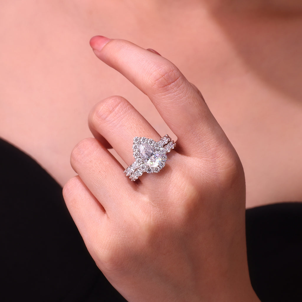 Devoted Dew - Fashionable Men's And Women's Ring And Ring Jewelry Set With Moissanite S925 Sterling Silver And Platinum-plated Diamond.