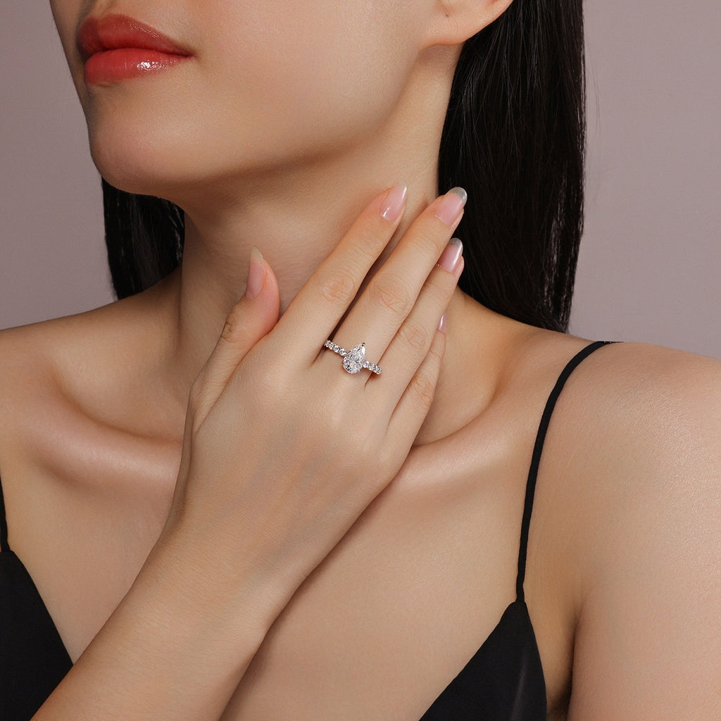 Moonlight Water Drop - A Fashionable Diamond Jewelry Piece Set With Moissanite S925 Sterling Silver And Platinum Diamond Ring