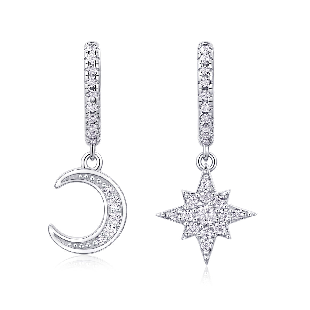 Star And Moon Interdependent - Fashionable Earrings And Stud Jewelry Set With Moissanite S925 Sterling Silver And Platinum-plated Diamonds